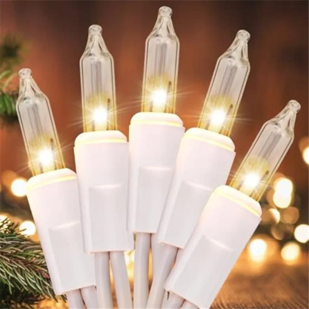 Christmas String Lights 100 Count Warm White Clear Wire Indoor Outdoor Decor